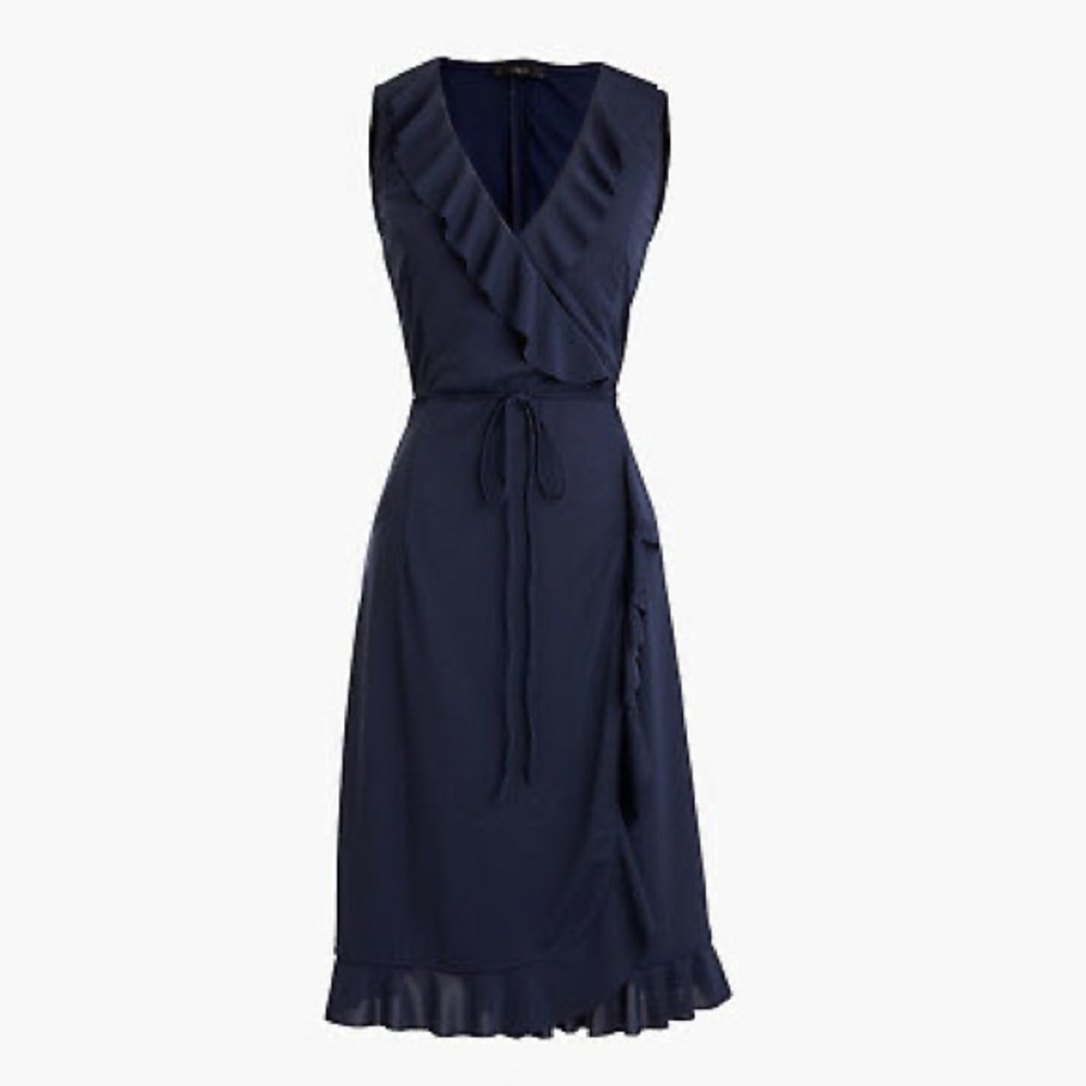 J Crew navy ruffle wrap dress